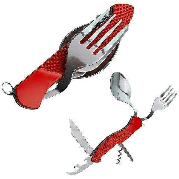7in1 Reisebesteck in Rot