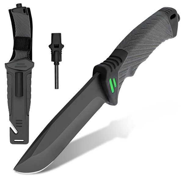 Taktisches Messer mit 11,5 cm Drop-Point Klinge aus 440er - inkl. Feuerstein u. Holster #1