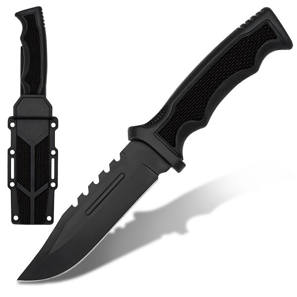 Modernes Messer mit Bowie Klinge und Sägerücken 117mm Klingenlänge aus 440er Edelstahl inkl. Kunststoffholster #1 #1 #1