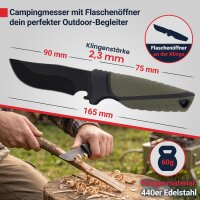 Campingmesser mit gr&uuml;nen Griff u. Holster Gesamtl&auml;nge 165mm Outdoor Messer Knife