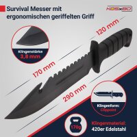 Survival Messer 29cm mit ergonomischen geriffelten Griff