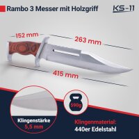 Rambo 3 Messer 41cm mit Holzgriff und Lederholster