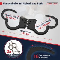 Handschelle Black Edition mit Gelenk aus Stahl incl. 2 Schl&uuml;ssel